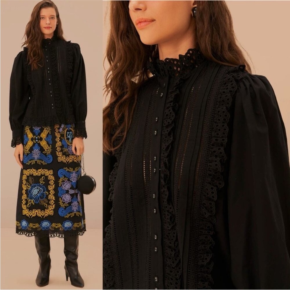 FARM Rio Black Lace Top